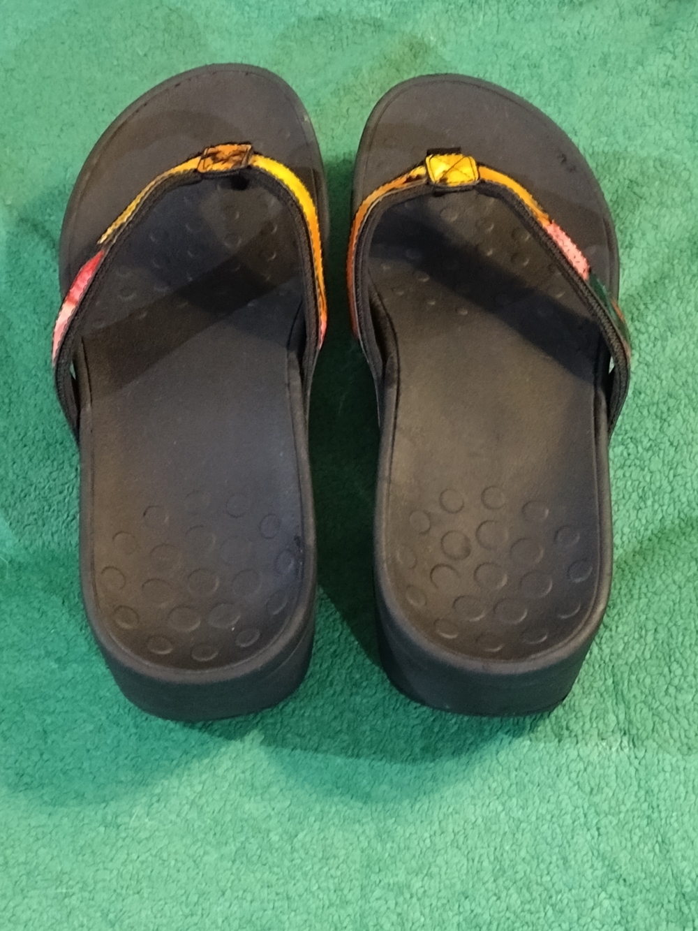 Vionic Women's Black Flip Flop Sandals with Yellow-Orange Accent - Picture 5 of 12
